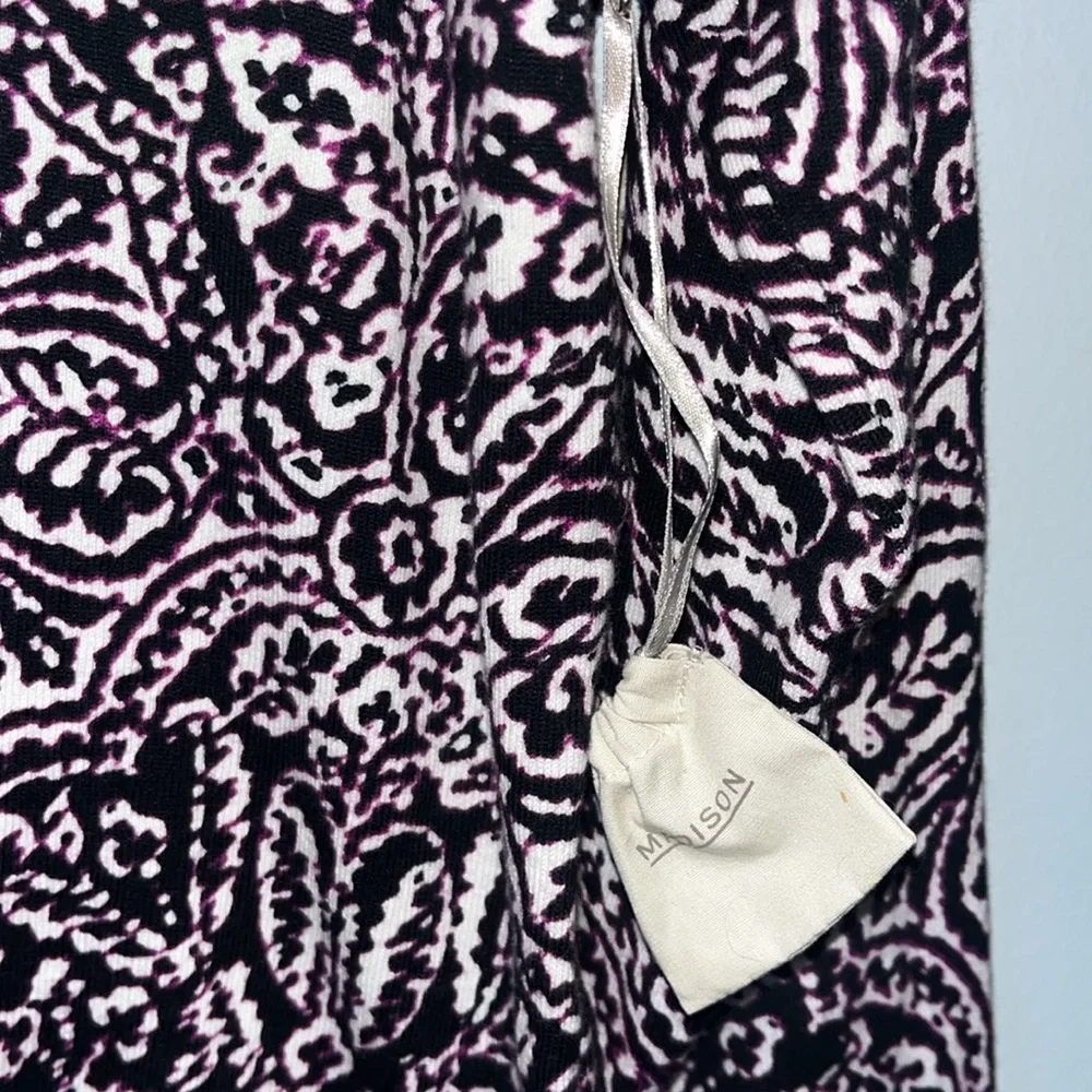 NWT Madison Lightweight Cardigan Sweater Plum White Floral Leaf Boho Print Sz XL - Picture 4 of 11